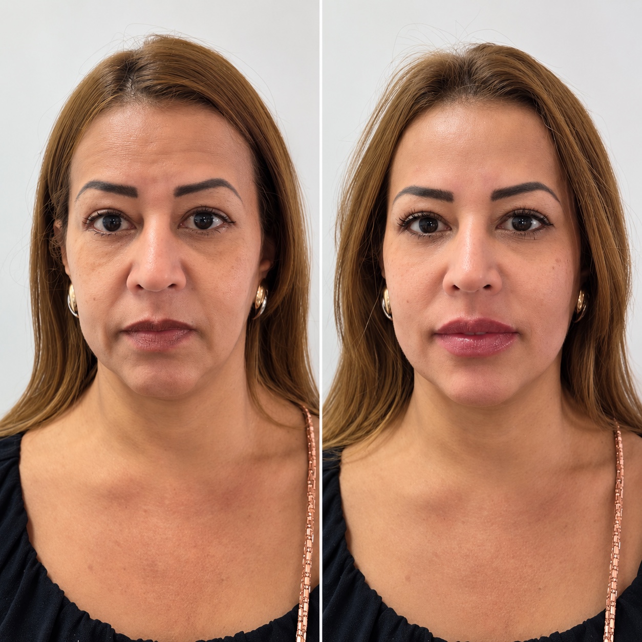 Antes e depois de gerenciamento facial